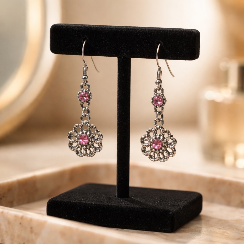 Vibrant Pink Flower Drop Earrings